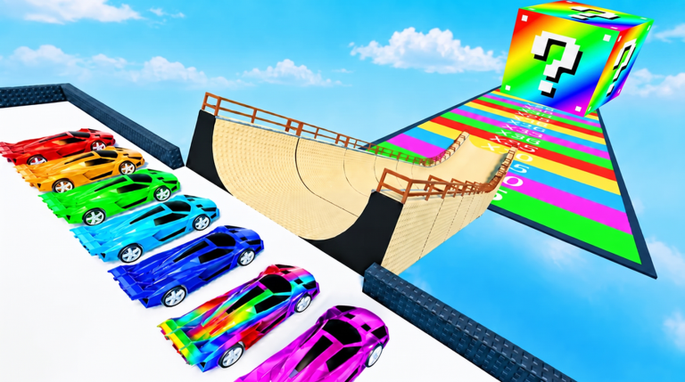 Mega Ramp for Lucky Blocks Roblox screenshot of the ramp launch and landing zone