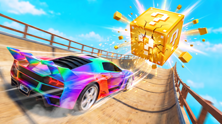 Mega Ramp for Lucky Blocks base and Lucky Block collection overview on Roblox